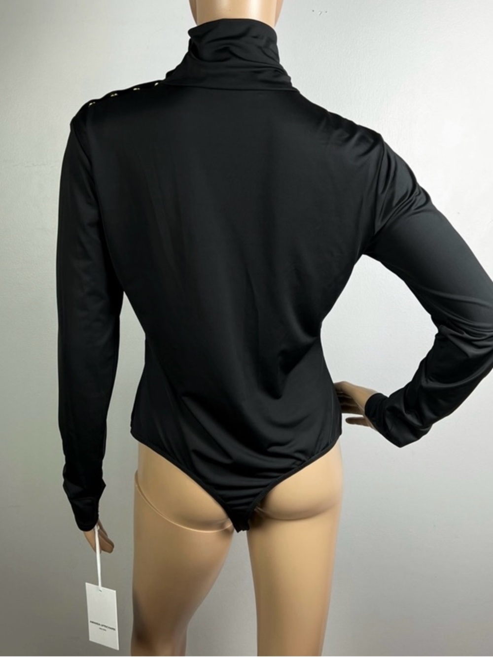 Amanda Uprichard Black Long-Sleeve Turtleneck Top with Shoulder Buttons - Picture 8 of 8